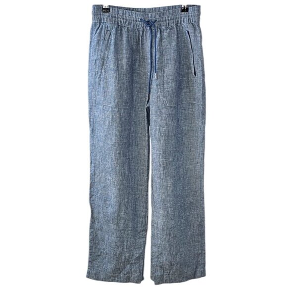 Athleta Womens Reatreat Linen Wide Leg Pant Size 2 Blue 100% Linen Slit Bottom - Picture 1 of 8